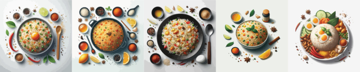 vector set of delicious fried rice dishes