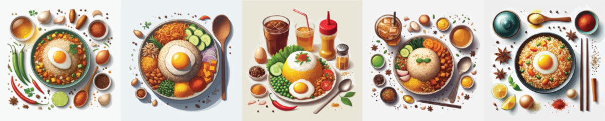 vector set of delicious fried rice dishes