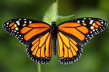 Fototapeta premium A closeup of a monarch butterfly feeding on nectar, with delicate patterns visible on its wings.