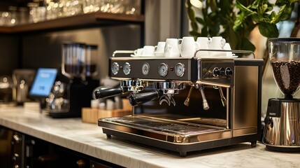 Elegant Espresso Machine in Modern Coffee Shop Interior Design