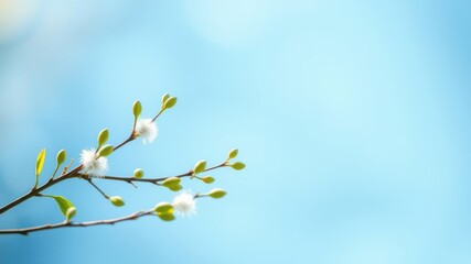Obraz premium A delicate branch with white blossoms reaching towards a vibrant blue sky