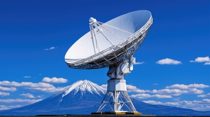 Satellite dish observing mount fuji japan technology image clear sky landscape view communication concept