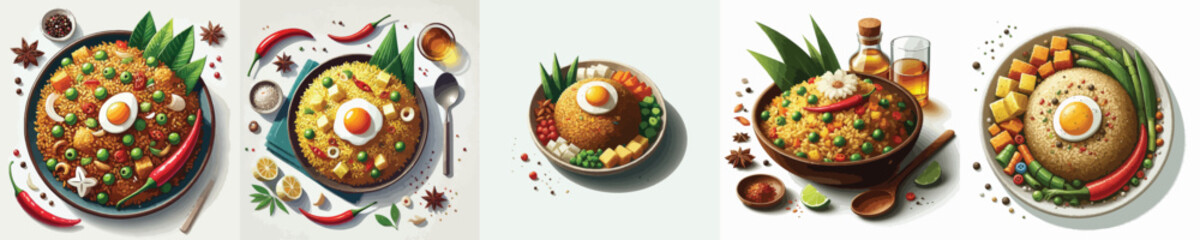 vector set of delicious fried rice dishes