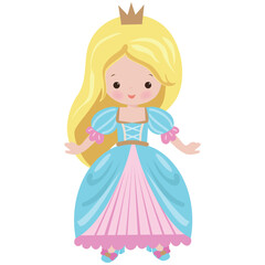 Fototapeta premium Cute little princess girl vector cartoon flat style illustration