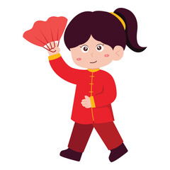 Illustration of Child with Red Fan