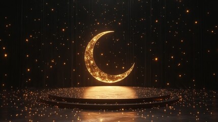 Fototapeta premium Golden Crescent Moon Stage With Sparkling Stars