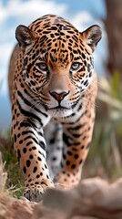 Obraz premium Majestic Jaguar Walking Towards the Viewer