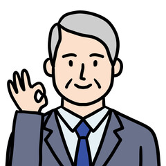 OKポーズをするスーツ姿のシニア男性