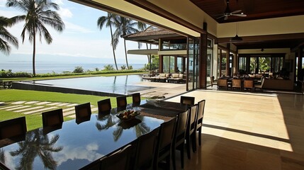 Fototapeta premium Luxurious villa with infinity pool and ocean view.