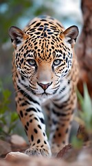 Obraz premium Majestic Jaguar Walking Through Lush Foliage