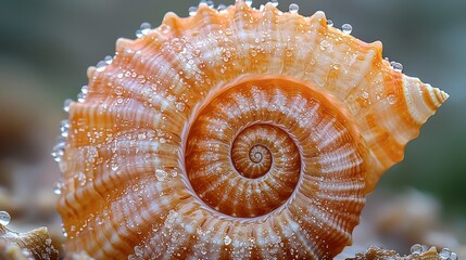 Spiral Shell with Water Droplets