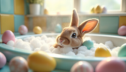 Bunny enjoying a bubble bath