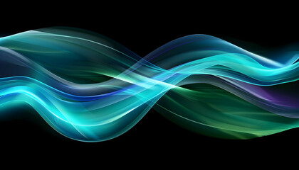 Naklejka premium Abstract Background - Flowing Teal and Green Waves on Black