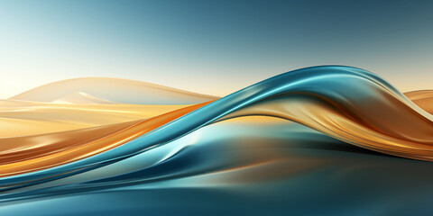 Blue and gold three-dimensional wave background