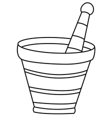 Cute cartoon hand drawn vector Mortar Pestle coloring page.