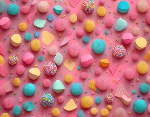 Fototapeta premium A pattern composed of confetti and cute shapes randomly on a pink background. Simple pattern design template. background of colorful balloons