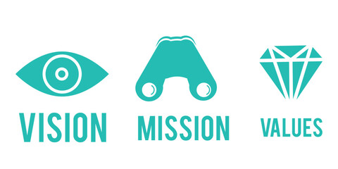 Mission, vision and values linear icons for your design, web page template