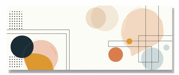 Minimalist coupon design. Clean geometric shapes in muted earth tones contrast subtly against a white background.  Simple lines and dots add visual interest. Perfect for a modern aesthetic.
