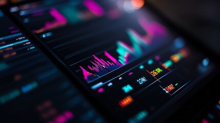 Financial Data Visualization: Colorful Stock Market Charts on a Screen