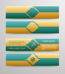 Elegant golden infographic banners with Islamic design elements for data presentation
