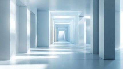 Obraz premium Light-filled modern hallway, architectural design, bright interior, clean lines, background, website banner