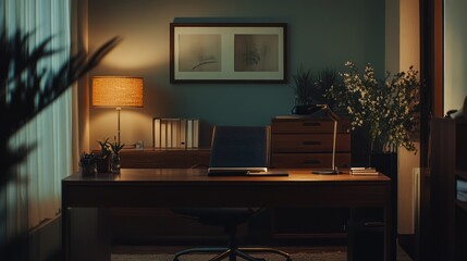 Evening home office interior.