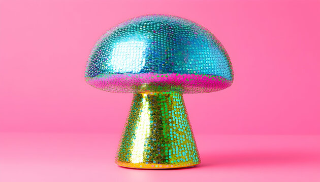 Illustration - Glittering Mushroom on Pink Backgroud