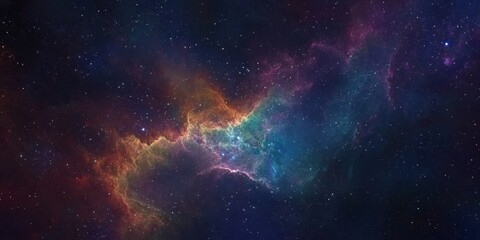 Naklejka premium Abstract background of the night sky featuring a captivating universe filled with stars, a vibrant nebula, and the beauty of the galaxy, creating a stunning visual of the night sky.