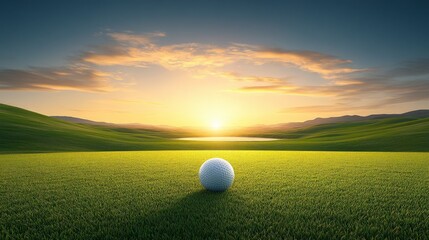 Golf Ball on Scenic Sunset Greens: Stunning Golf Course Landscape