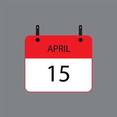 Calendar icon with April 15 date on grey background. Vector schedule symbol.