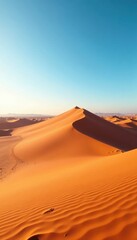 Vast, undulating Sahara sand dunes under clear sky, topography, Sahara desert