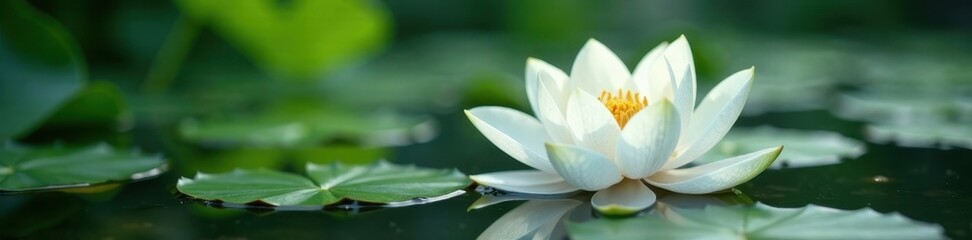 Fototapeta premium Elegant white lotus flower in clear water, delicate petals unfurling , photo, unfurling, zen