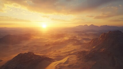 Fototapeta premium Breathtaking Sunset Over Desert Landscape with Dramatic Sky