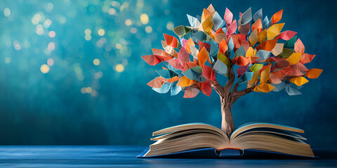 Creative Tree of Knowledge Emerging from an Open Book

