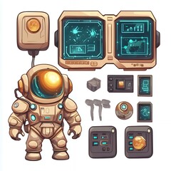 Cute Astronaut Game Assets Retro Space Ui Kit