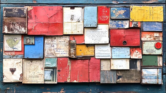 Layered collage showcasing vintage postcards and ephemera from various locations and eras in a vibrant arrangement