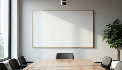 A blank white poster on the wall of a corporate boardroom ready to showcase important visuals.