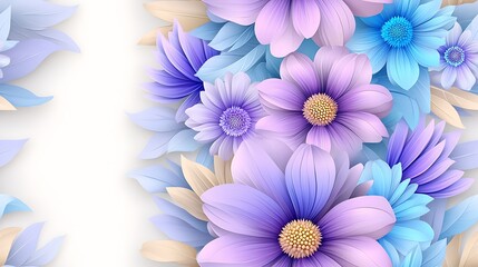 Fototapeta premium Seamless abstract beautiful purple and blue magical flowers, Beautiful 3D Abstract Floral Design in Purple and Blue