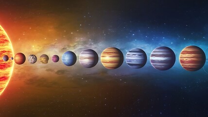 Fototapeta premium Planetary Alignment on January 25, 2025 – Solar System Planets Align in a Straight Line, January 25 planetary event, solar system alignment, planets in a straight line