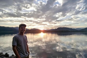Fototapeta premium Teenager at Sunrise Lake