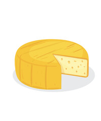 Round cheese with pieces on a white background