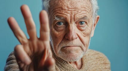 Senior man making stop gesture with hand