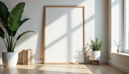 A vacant white poster frame in a professional workspace waiting for new inspiration