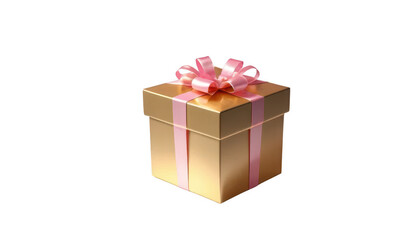 Obraz premium A single gold gift box with a pink ribbon, placed elegantly in the center of the frame, 