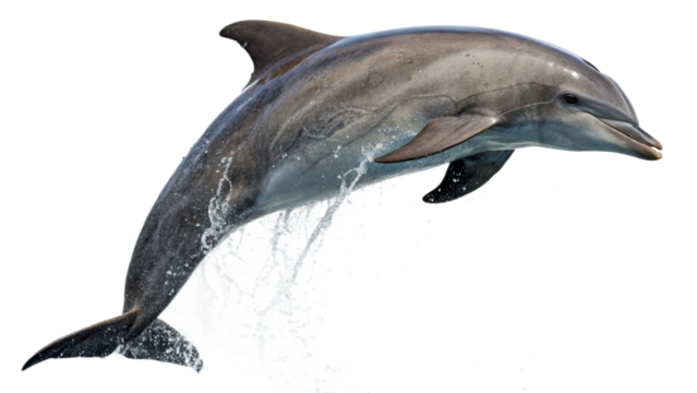 A dolphin jumping in air, isolated on white background. 