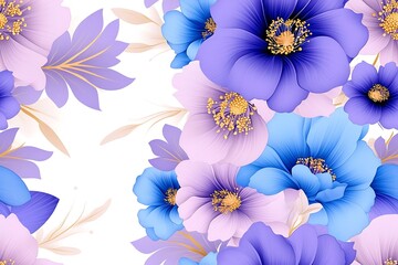 Obraz premium Seamless abstract beautiful purple and blue magical flowers, Beautiful Seamless Abstract Floral Design in Purple and Blue