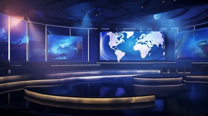 Obraz premium Office presentation with digital projection screens, studio lighting setup, light background with space in the middle of the frame