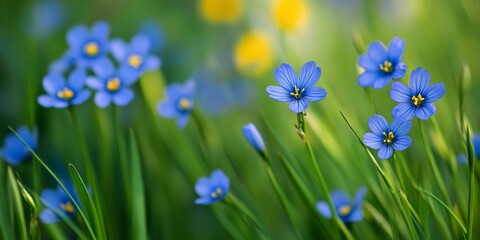 Delicate tiny flowers of annual blue eyed grass showcase vibrant beauty, bringing charm to the landscape. The tiny flowers of annual blue eyed grass add a unique touch to any setting.
