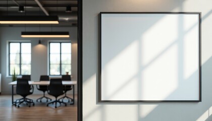 Fototapeta premium A blank white poster on the wall of an office offering a fresh canvas for new visuals