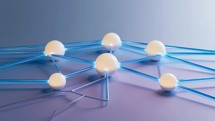 Obraz premium Glowing Neural Network Diagram with Interconnected Orbs and Dynamic Lines
